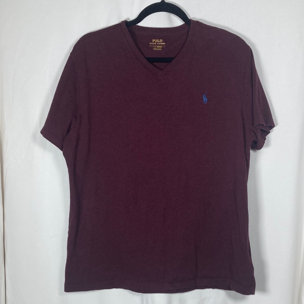 Polo by Ralph Lauren Sz L Men's Maroon V-Neck Tee Preppy Clubhouse